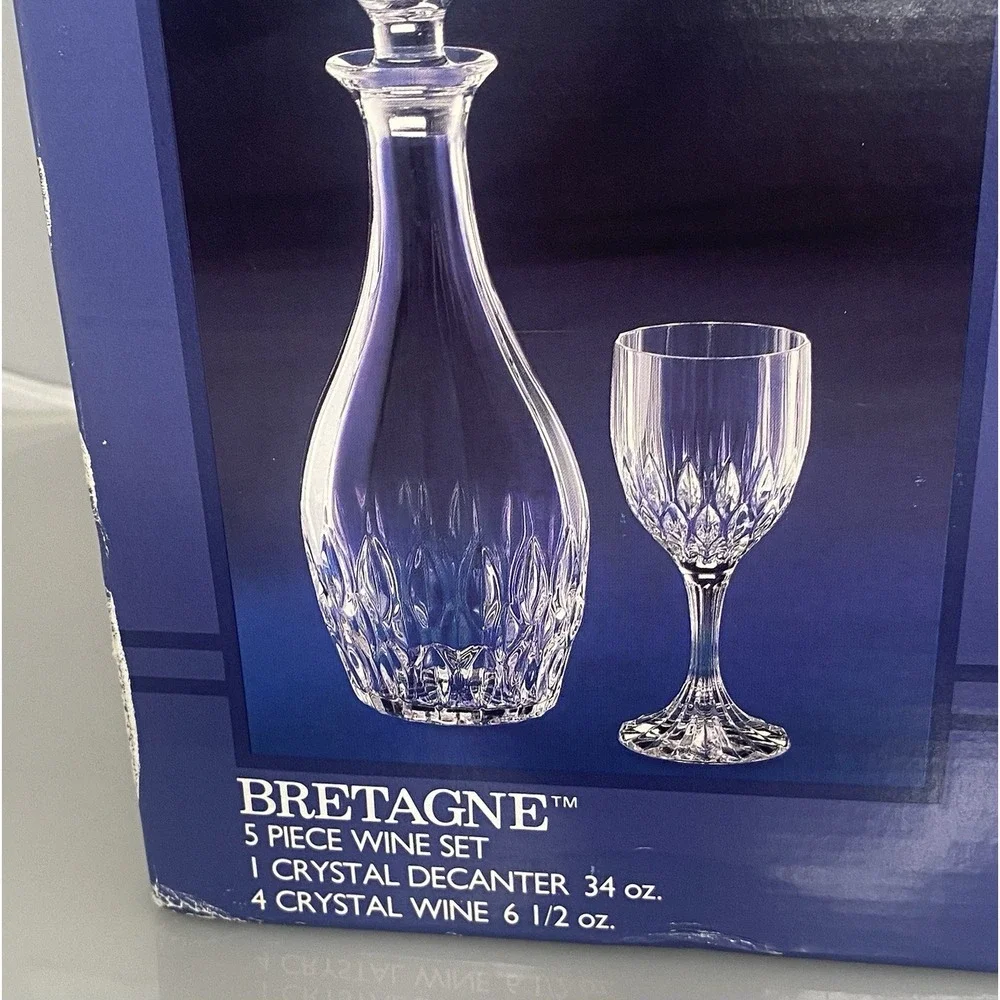 Cristal D' Arques Bretagne 5 Pc Wine Set Decanter & 4 Wine Glasses Lead Cystal